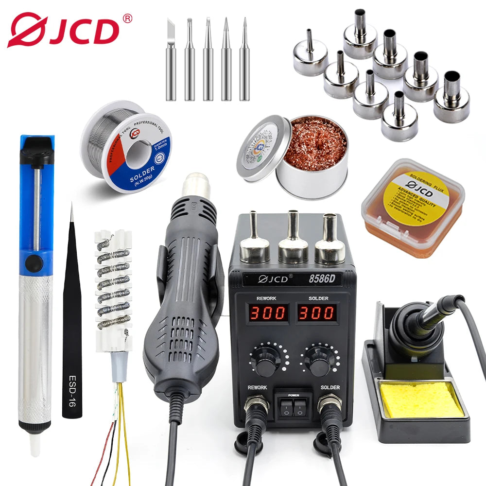 JCD 750W Soldering Station 2in1 Hot Air Rework LCD 8586D