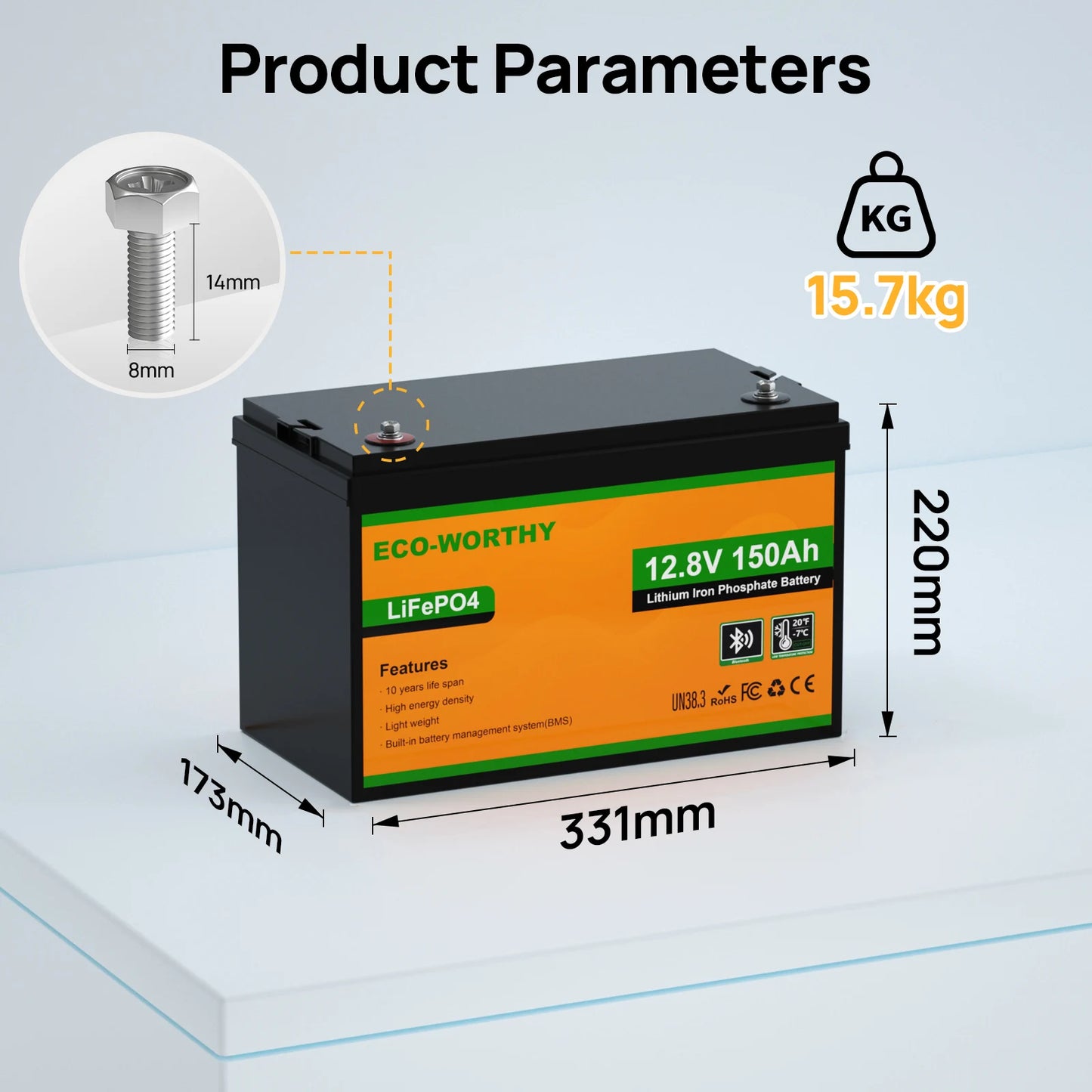 Eco-Worthy 12V 150Ah LiFePO4 Battery With Low Temperature Protection 120A BMS