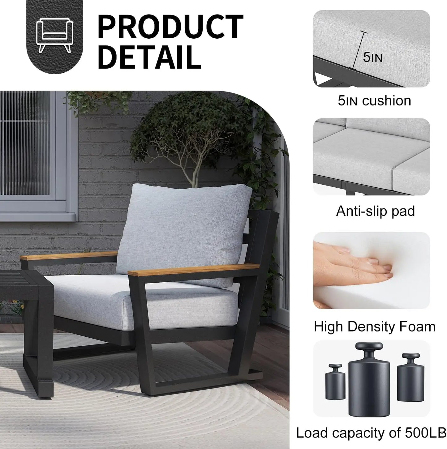 XMSJ Aluminum Outdoor Patio Furniture Set Modern Sectional Sofa Table