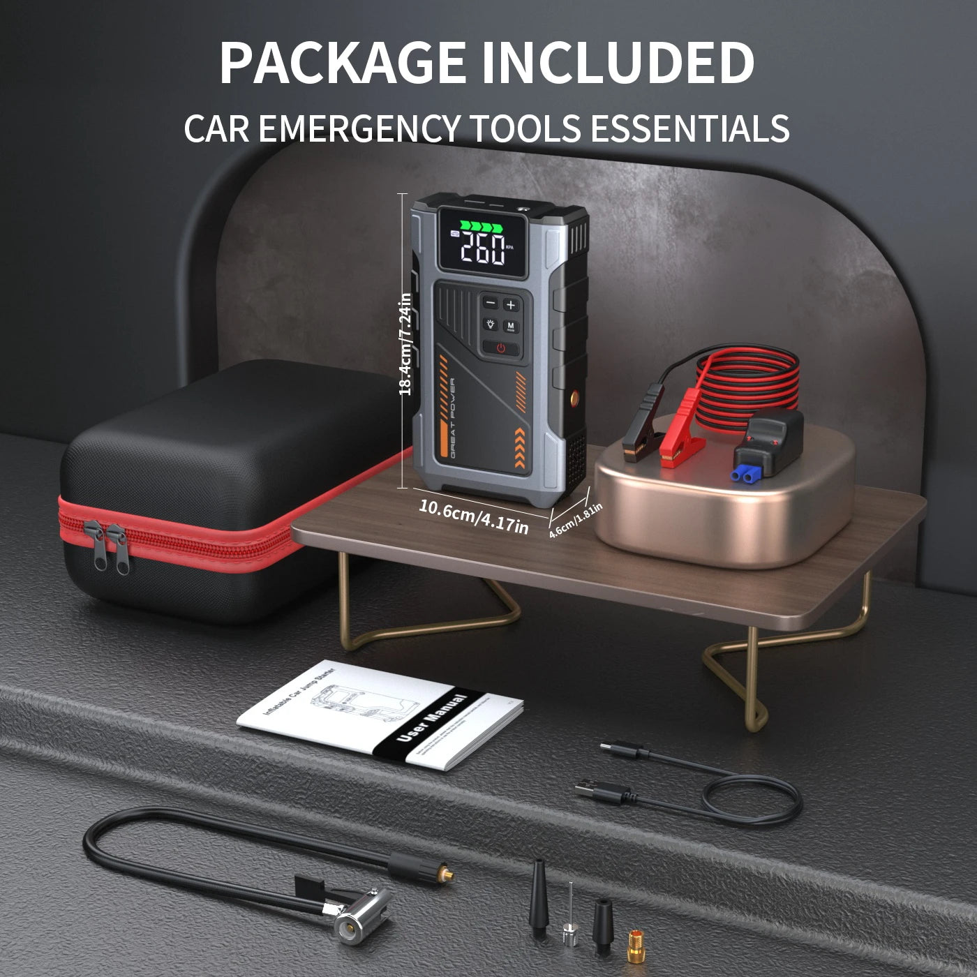 Geeneu Portable Car Jump Starter With Air Compressor 3000A