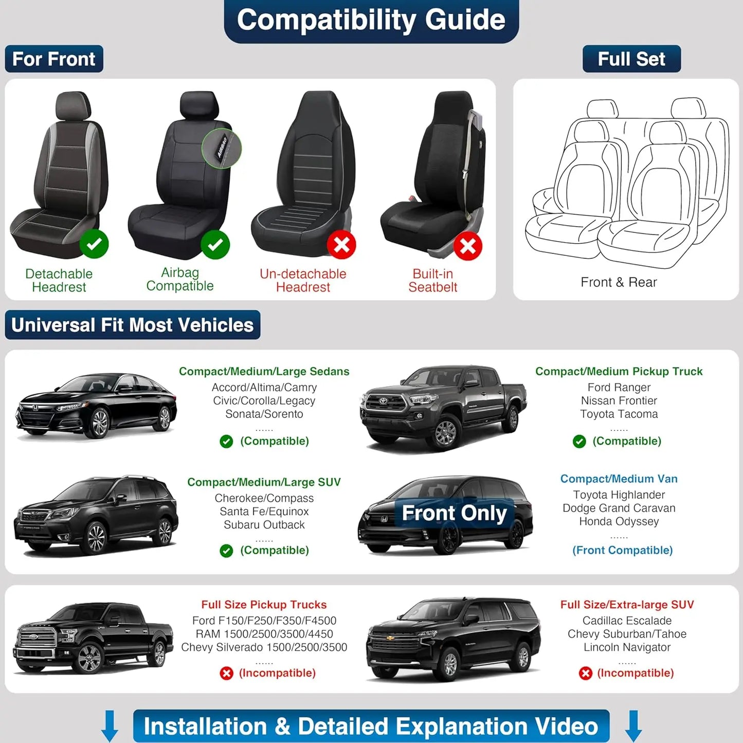 High Concerned Car Seat Covers Premium Waterproof Faux Leather Universal
