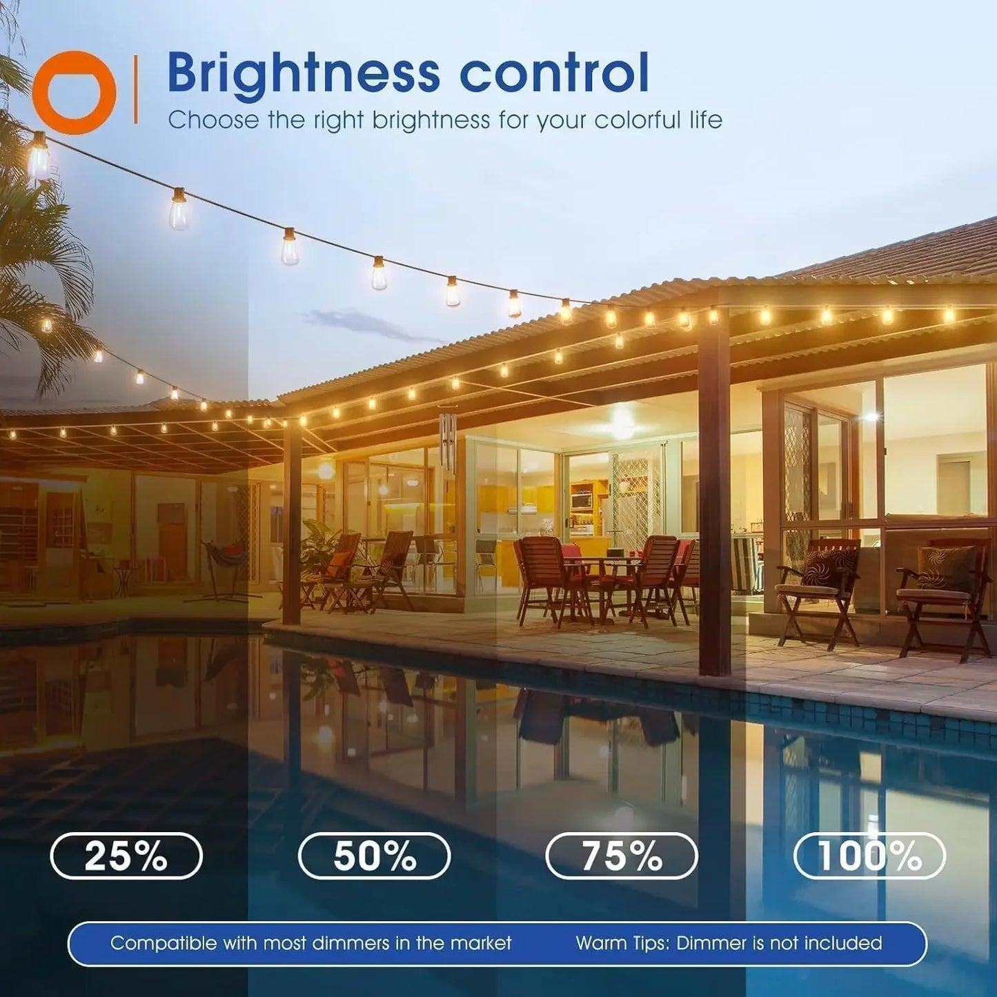 MIMIRGBC LED Outdoor String Lights With Dimmable Bulbs