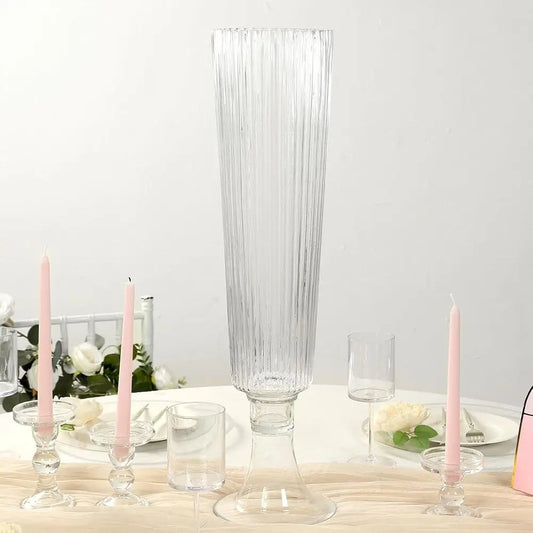 Clear Ribbed Glass Trumpet Vases 4 Pack Wedding Centerpiece Sets