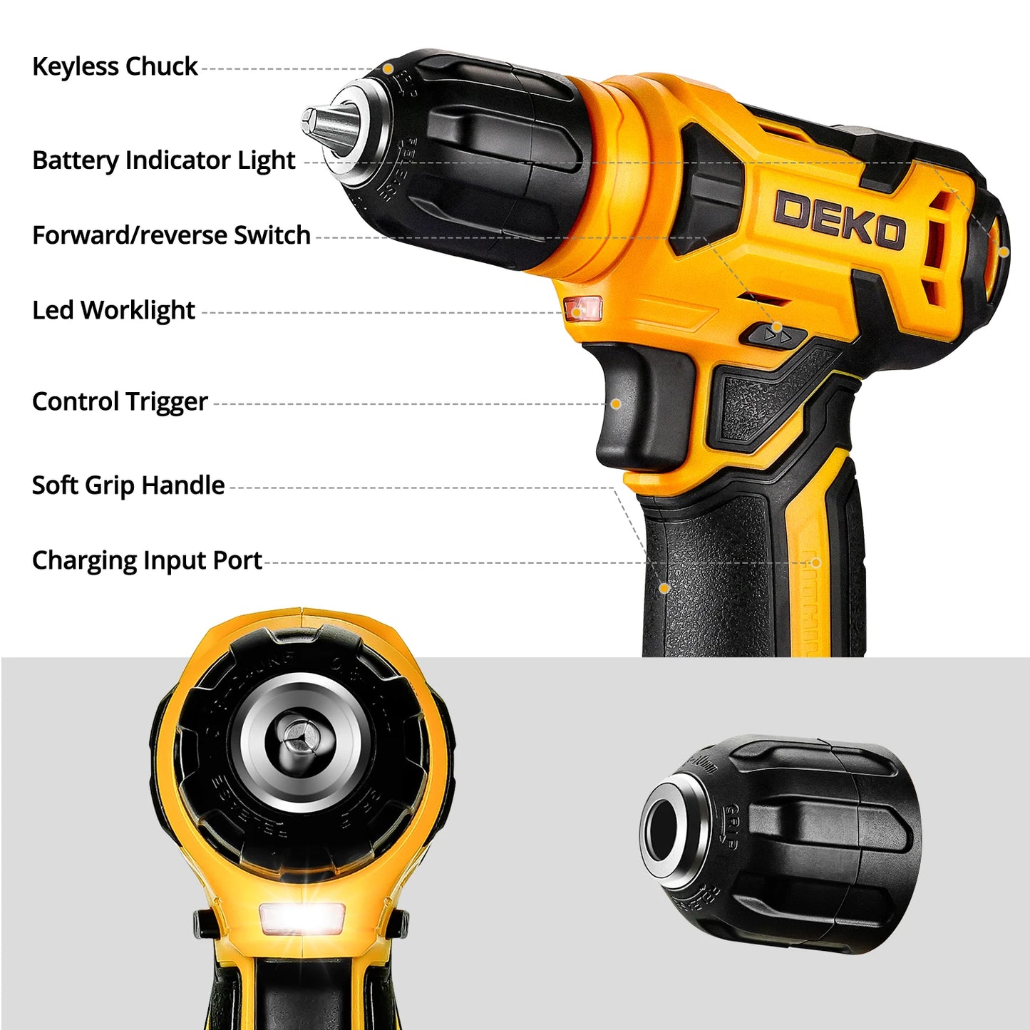 DEKO 126Pcs Power Tool Kit With 8V Drill Keyless Chuck