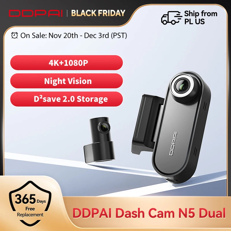 Ddpai Dash Cam N5 Dual Front and Rear 4K Ultra HD GPS ADAS