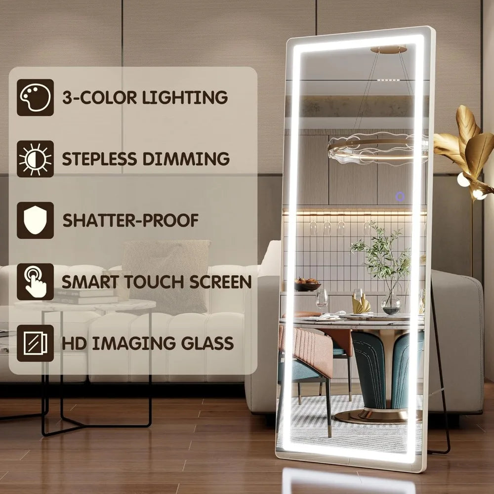 LED Lighted Full Body Floor Mirror Freestanding And Wall Mountable
