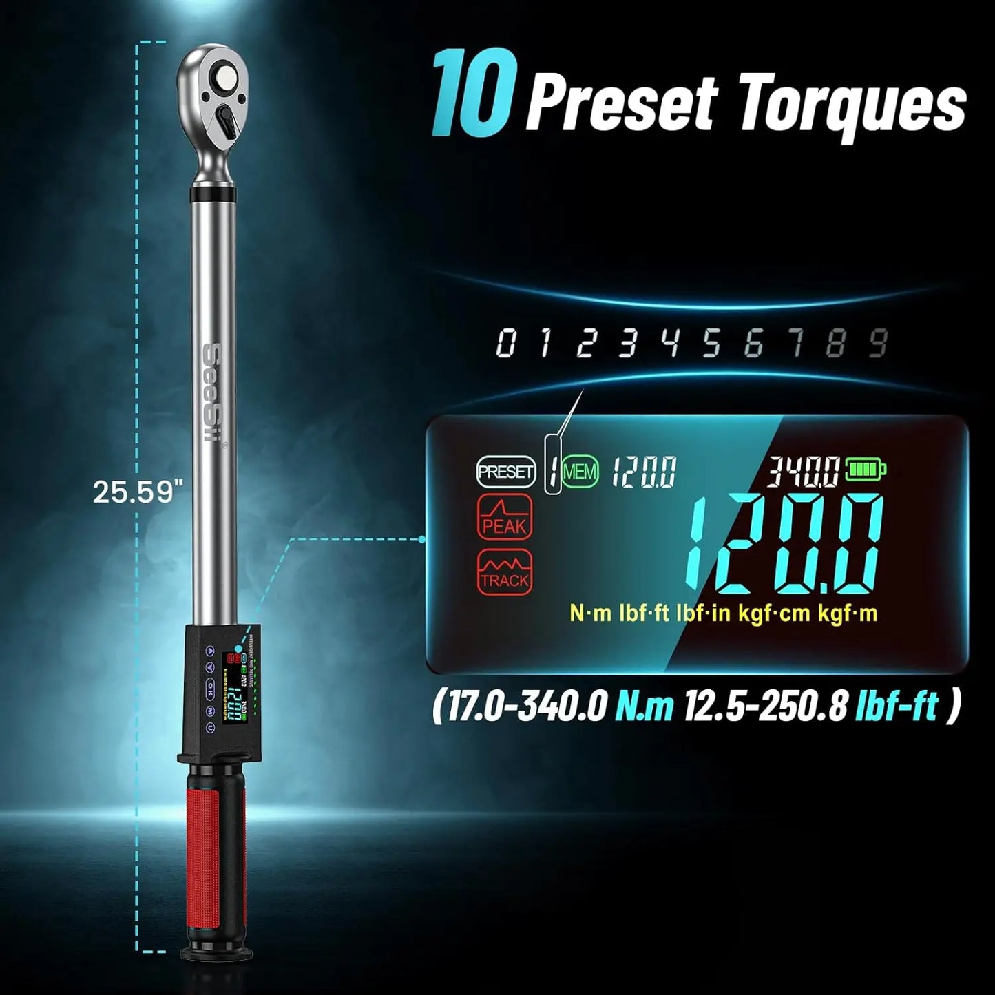 SeeSii Digital Torque Wrench With 2 Percent Accuracy 340 Nm