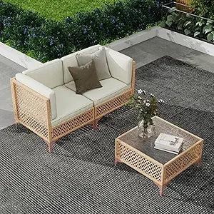 Outdoor Wicker Sectional Patio Set Boho Sofa With Coffee Table