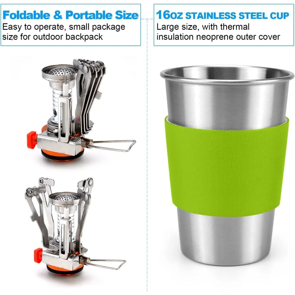 Camping Cookware Stove Carabiner Canister Stand Tripod Stainless Steel Cup