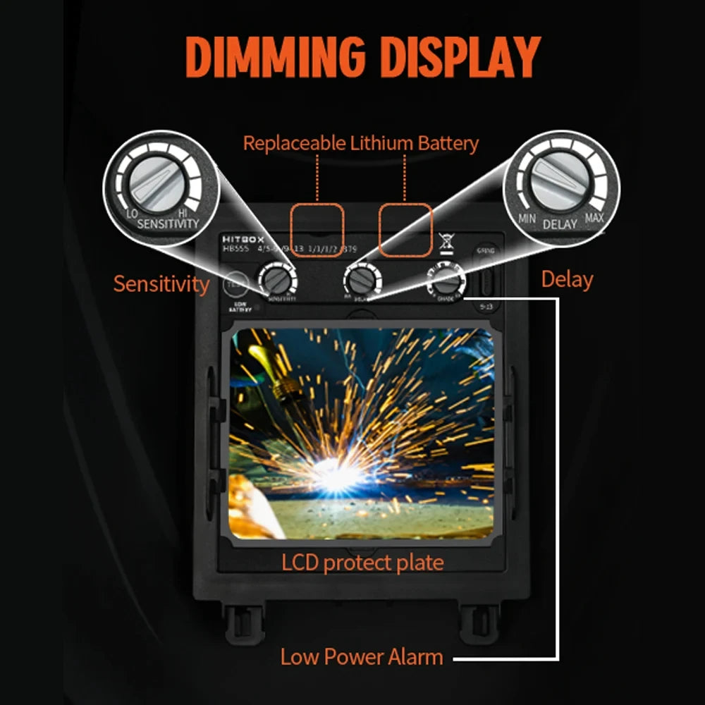 HITBOX HB555 Auto Darkening Welding Helmet Solar Battery Powered