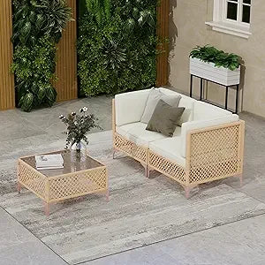 Outdoor Wicker Sectional Patio Set Boho Sofa With Coffee Table
