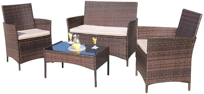 Outdoor Patio 4 Piece Rattan Wicker Furniture Set For Garden