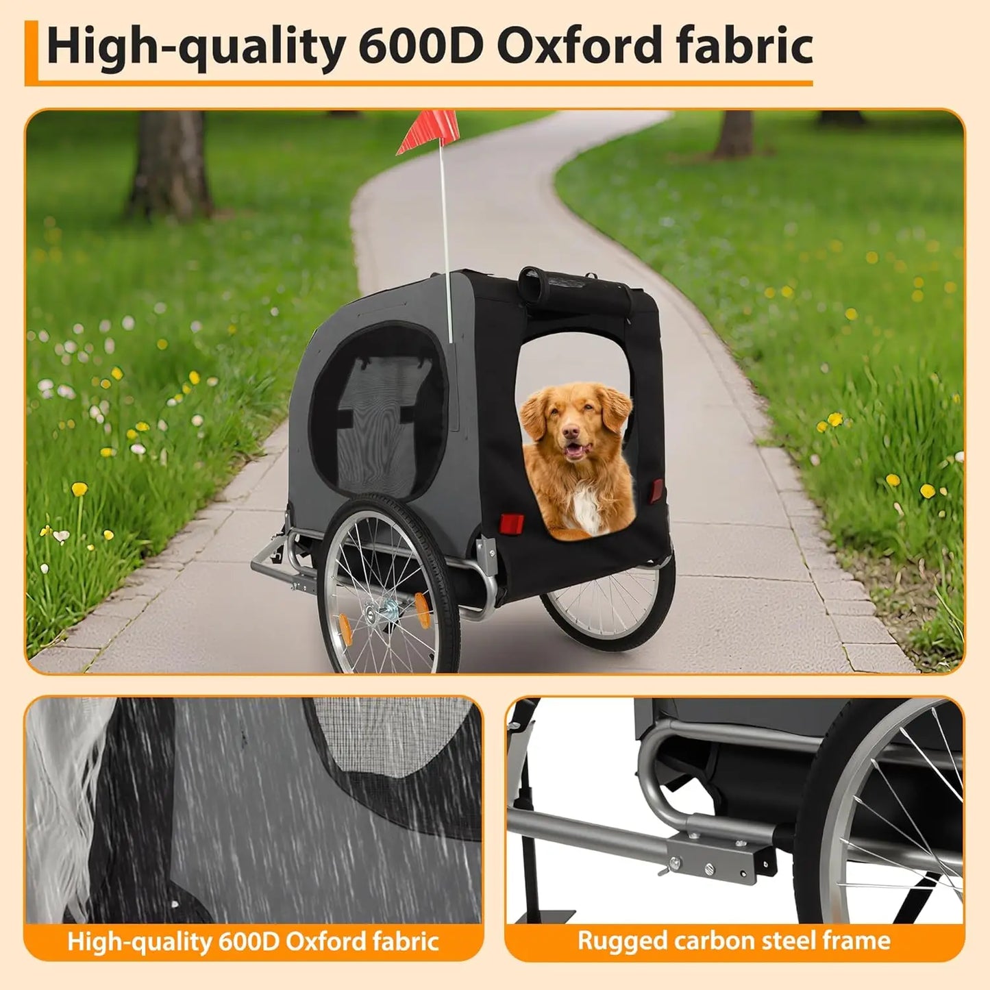 HiMISS Steel Dog Bike Trailer With Folding Universal Coupler
