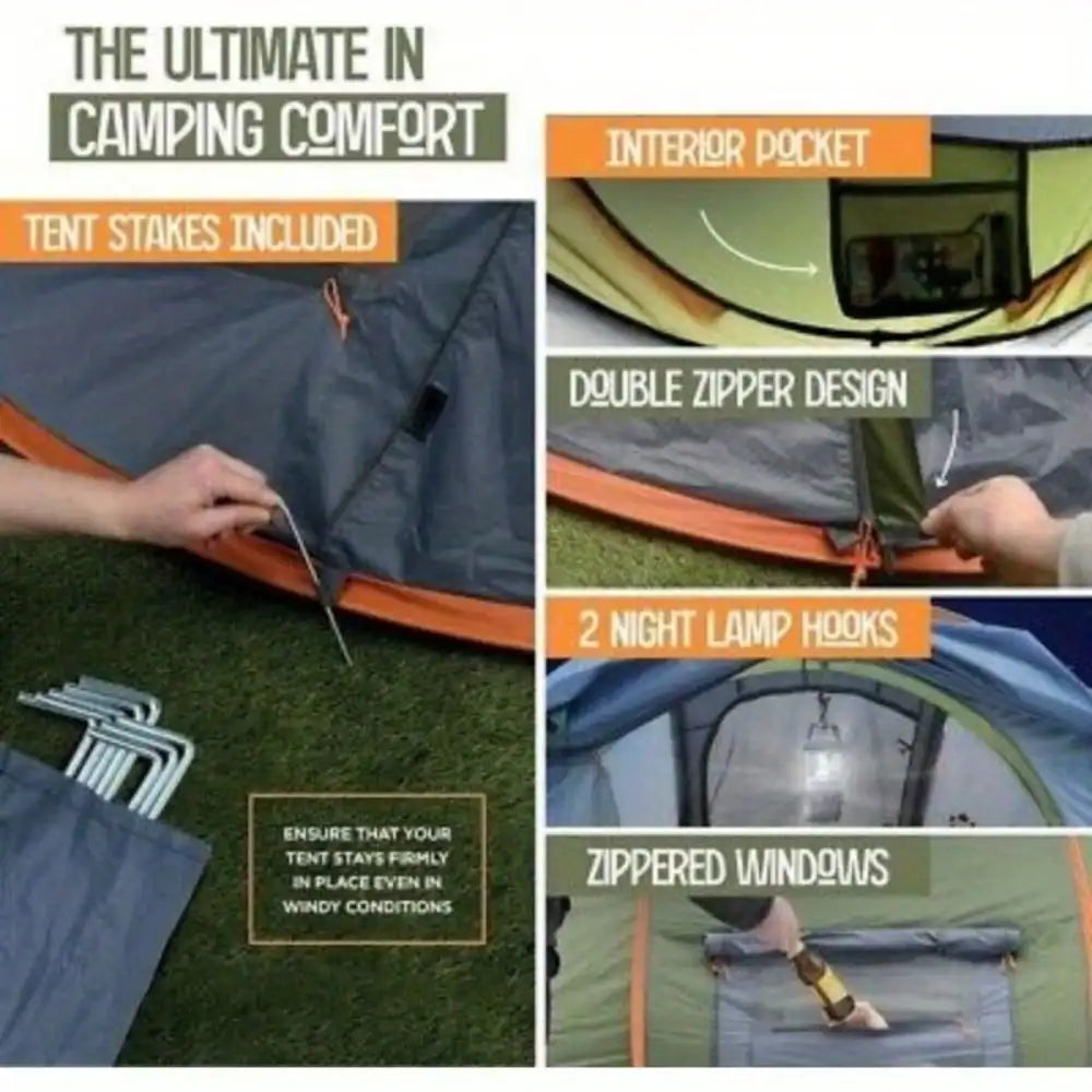 Building Camping Tent Easy Pop Up Two Doors UPF50 Waterproof