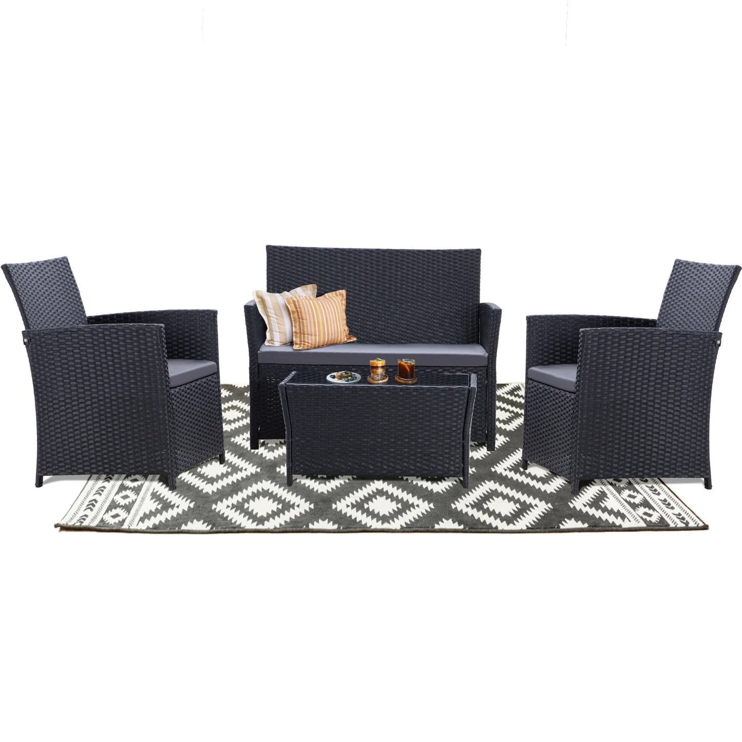 SEOGWISAM 4 Piece Patio Furniture Set Outdoor Wicker Conversation Set