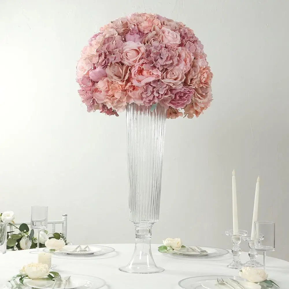 Clear Ribbed Glass Trumpet Vases 4 Pack Wedding Centerpiece Sets