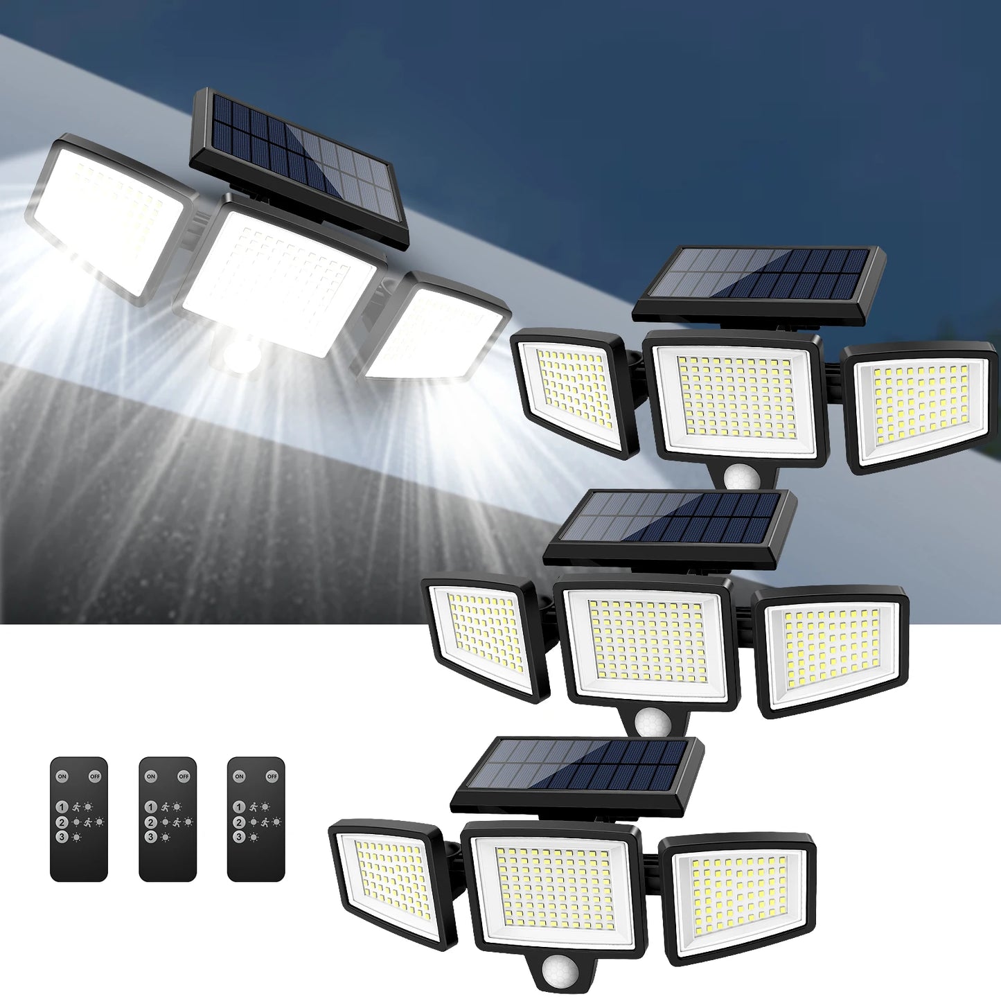 SZRSTH Outdoor Solar Motion Light Three Head LED Security Lamp