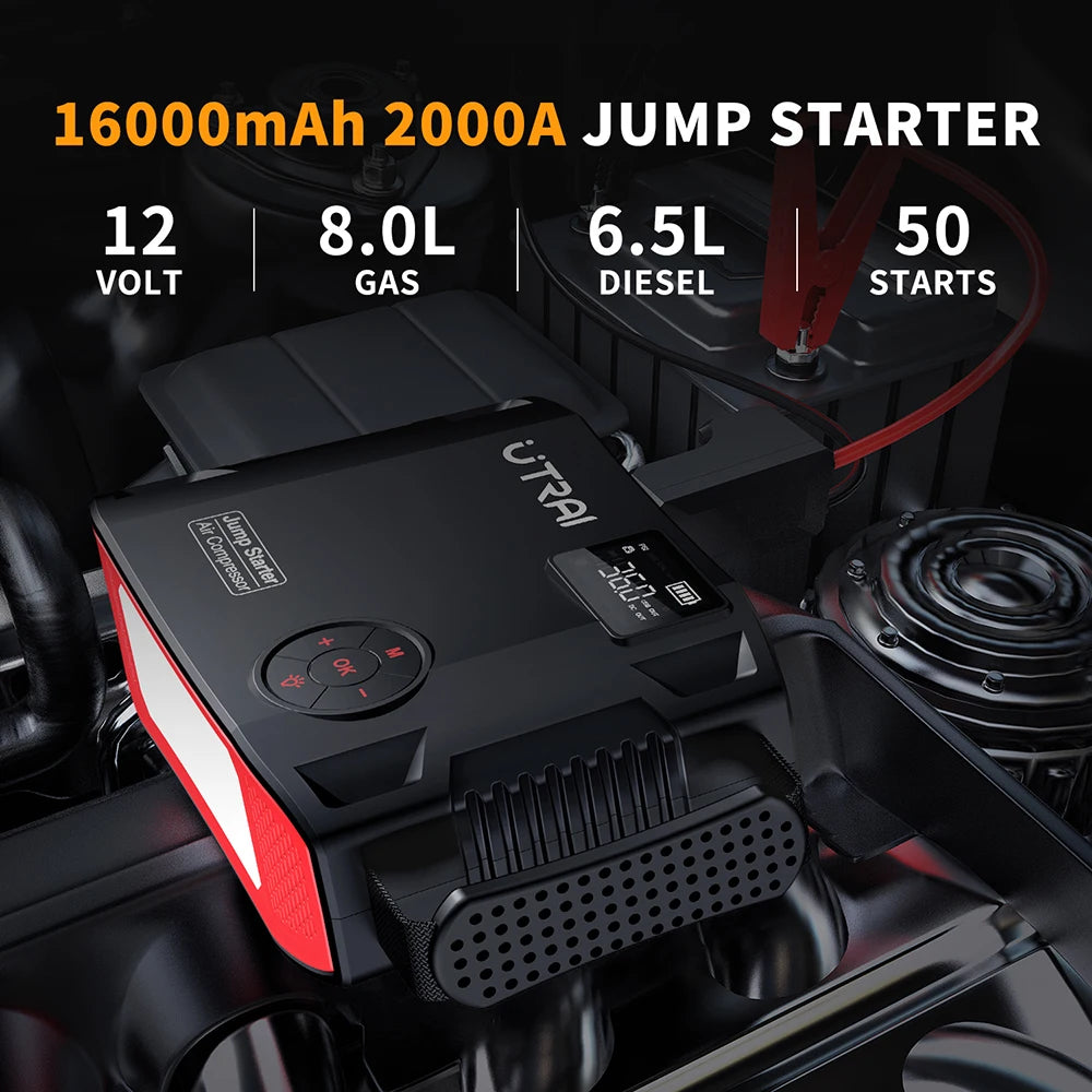 UTRAI 4 In 1 Jump Starter Power Bank 16000mAh 150PSI Air Compressor