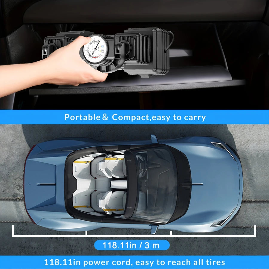 GUANTU Ultra Fast Car Tire Pump 12V PlugIn 5Min Inflation