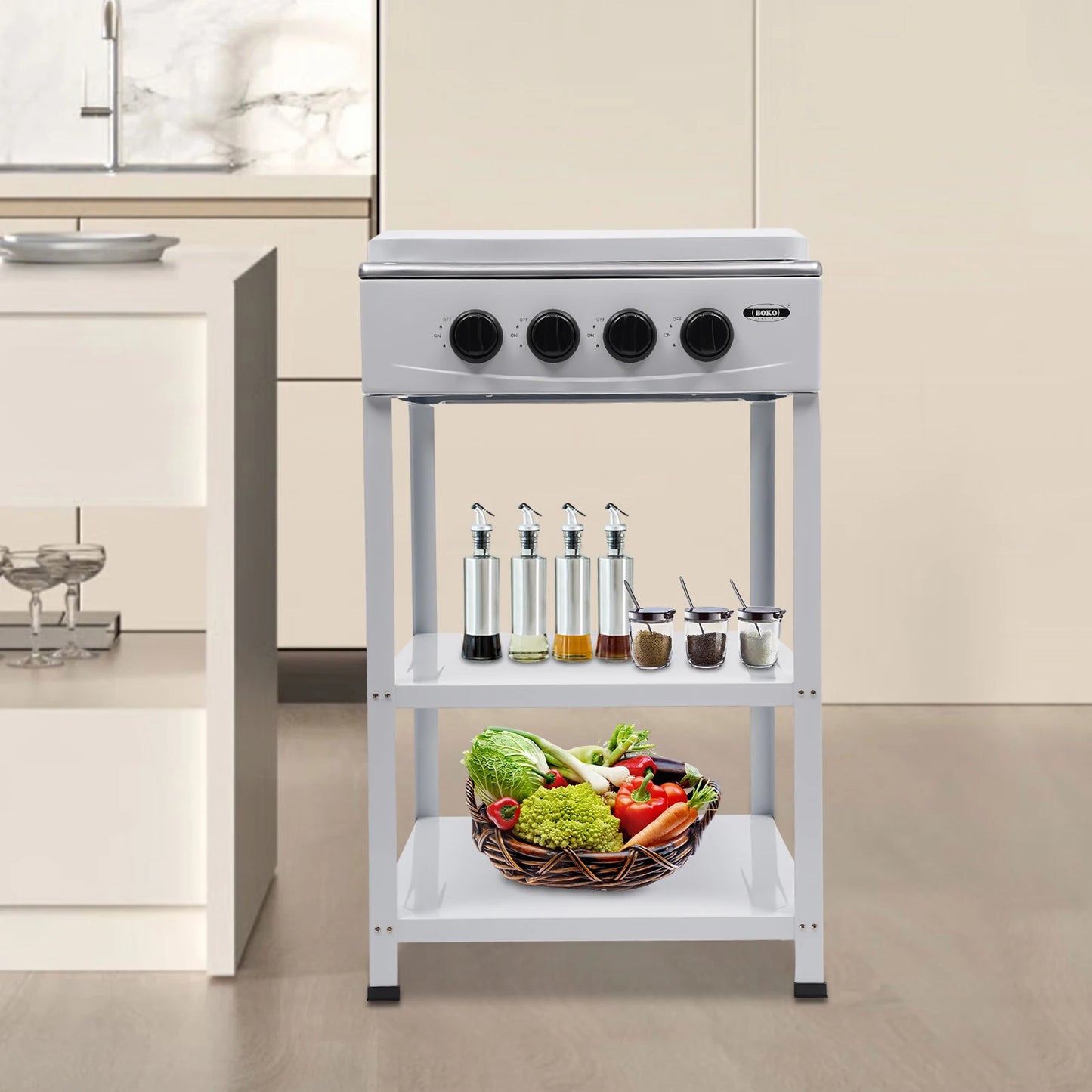 4 Burner Propane Gas Stove With Storage Shelves For Camping