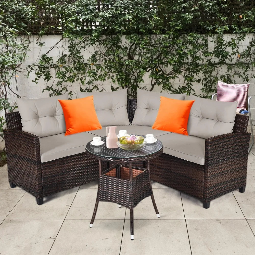 Patio Rattan Outdoor Furniture Set With Cushioned Sofa Table