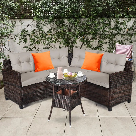 Patio Rattan Outdoor Furniture Set With Cushioned Sofa Table