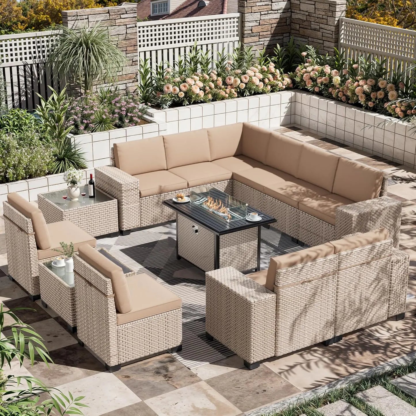 Outdoor Wicker Patio Sectional Sofa Set