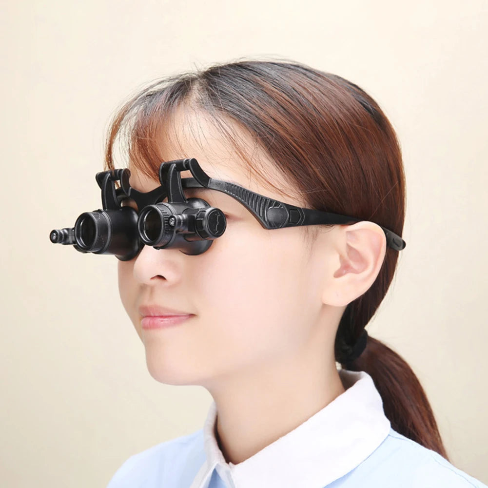 Alloet 10X 15X 20X 25X Lens Observation Head Magnifier Glasses With LED