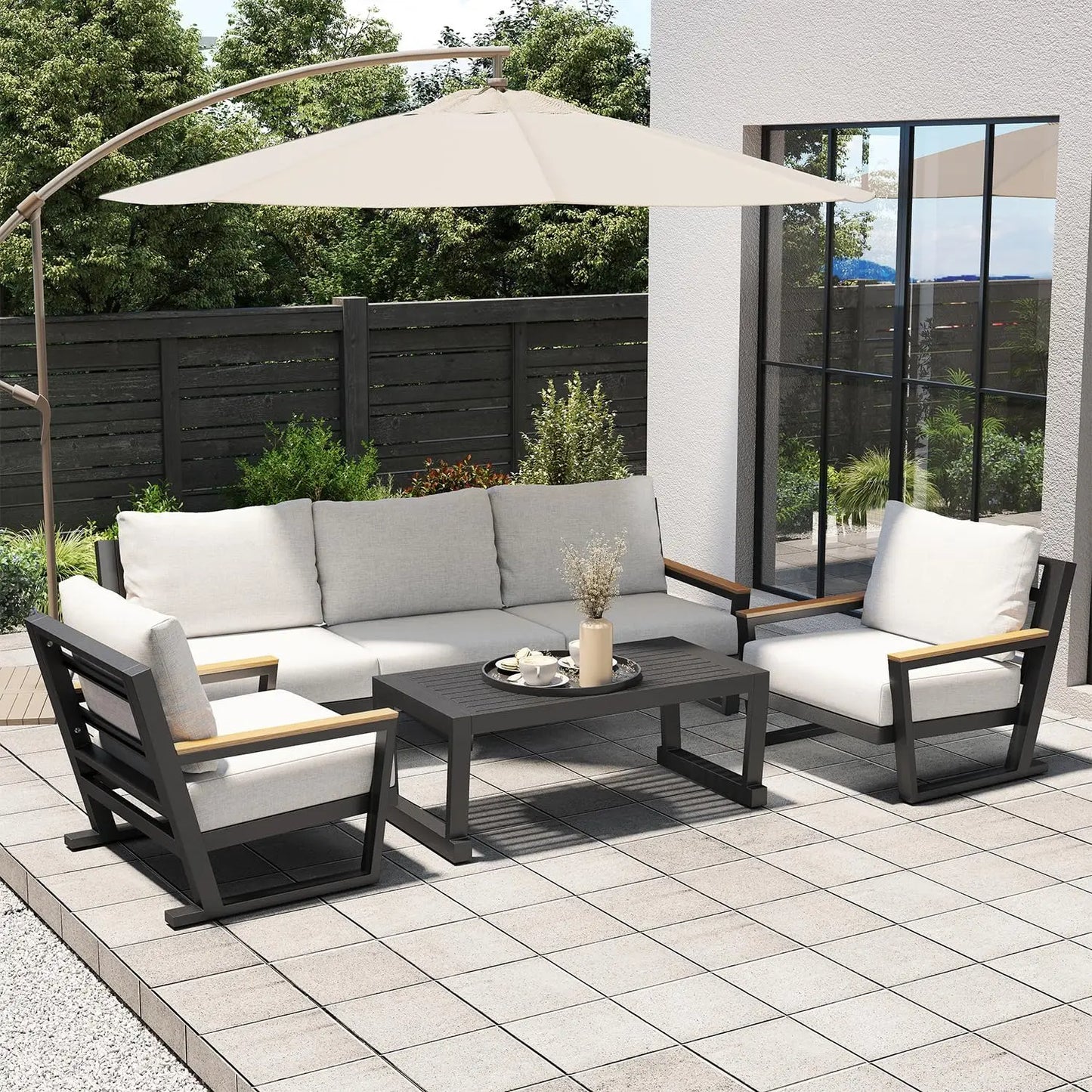 XMSJ Aluminum Outdoor Patio Furniture Set Modern Sectional Sofa Table