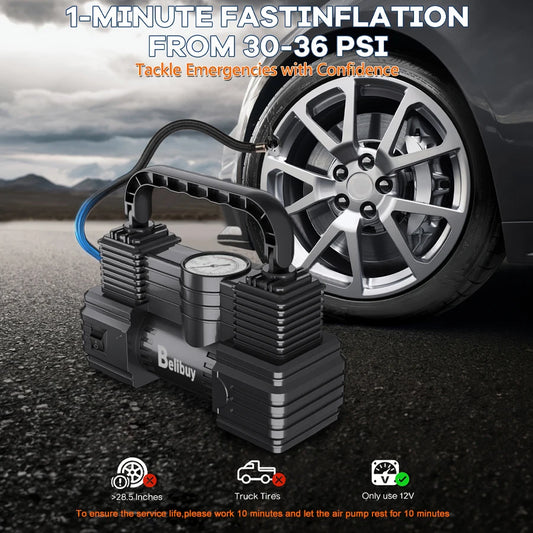 GUANTU Ultra Fast Car Tire Pump 12V PlugIn 5Min Inflation