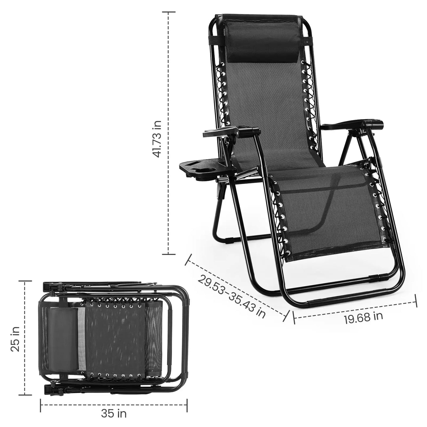 JHK Zero Gravity Set of 2 Portable Recliner Lounge Chairs