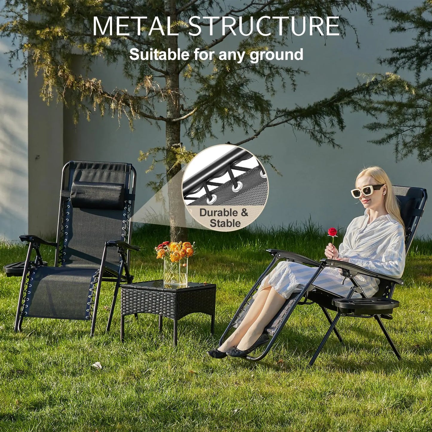 JHK Zero Gravity Set of 2 Portable Recliner Lounge Chairs