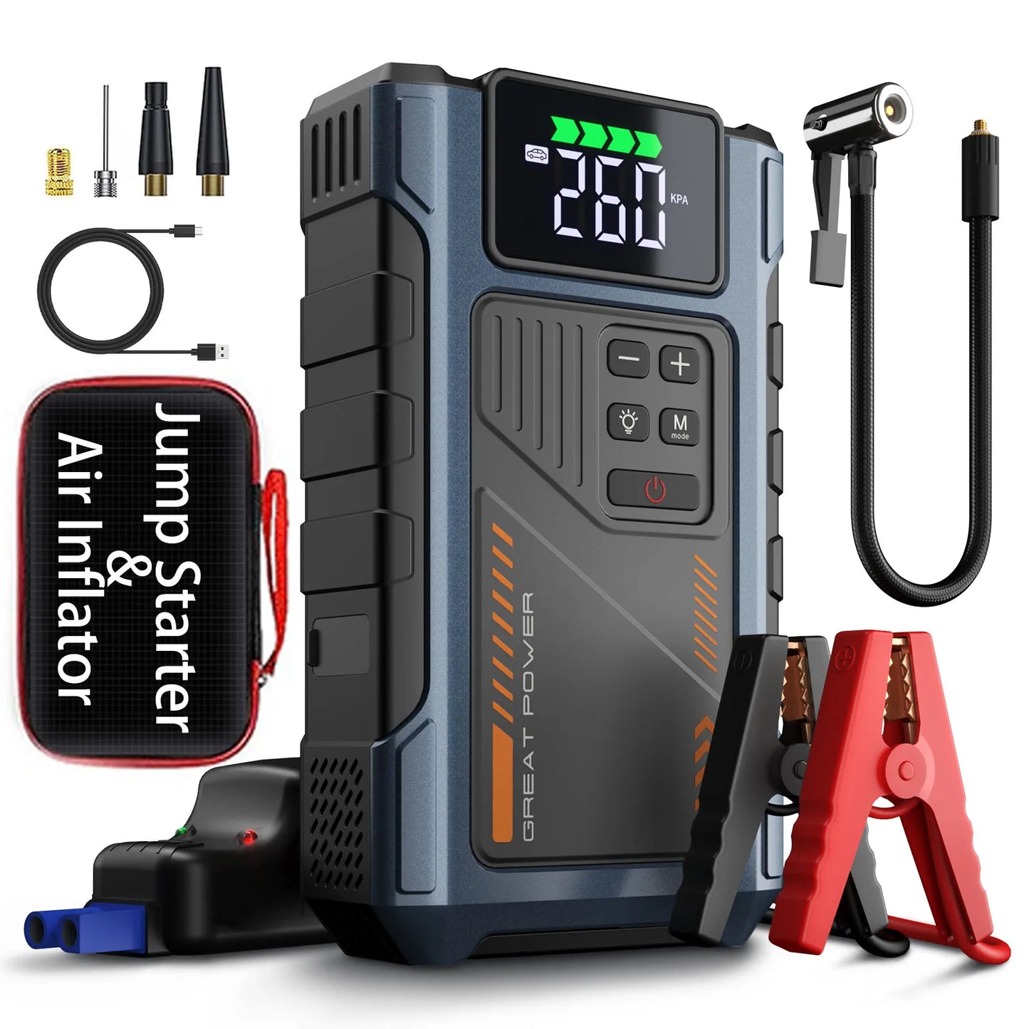 Geeneu Portable Car Jump Starter With Air Compressor 3000A