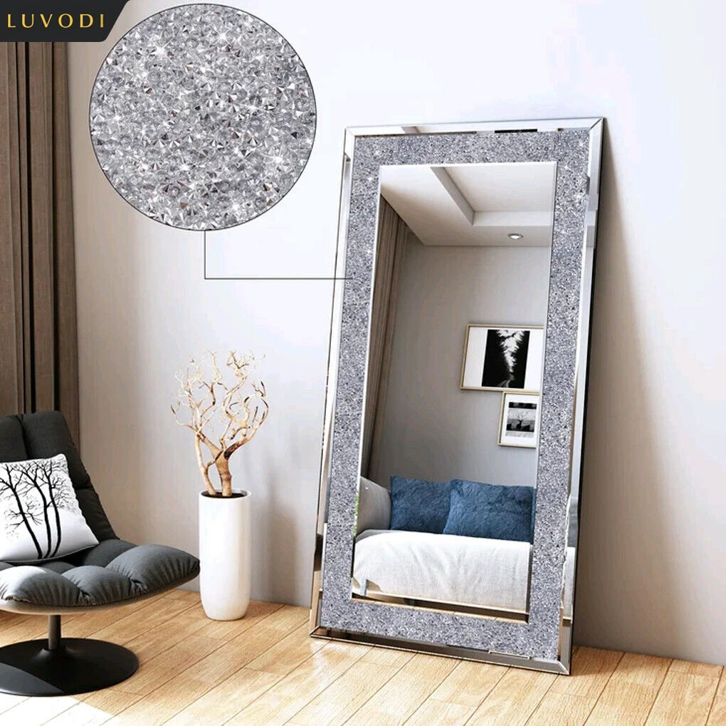 LUVODIH Frameless Crystal Rhinestone Vanity Mirror Wall Mount