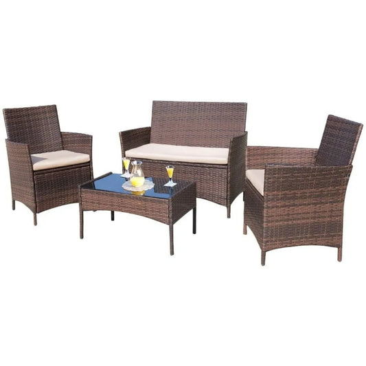 Outdoor Patio 4 Piece Rattan Wicker Furniture Set For Garden