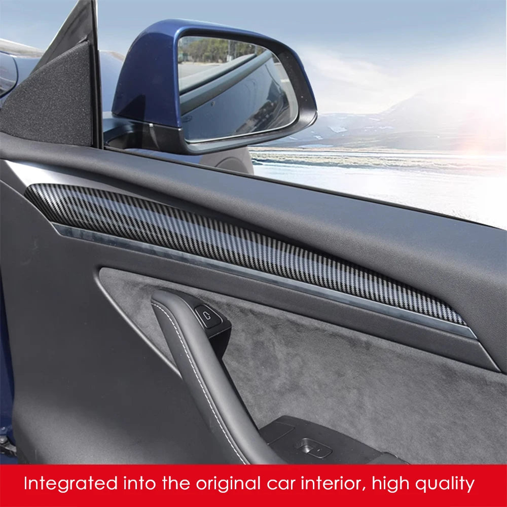 For Tesla Model 3 Y 2021-2023 Dashboard Panel Cover Door Trim Decoration Sticker ABS Carbon Fiber Pattern Decor Car Accessories