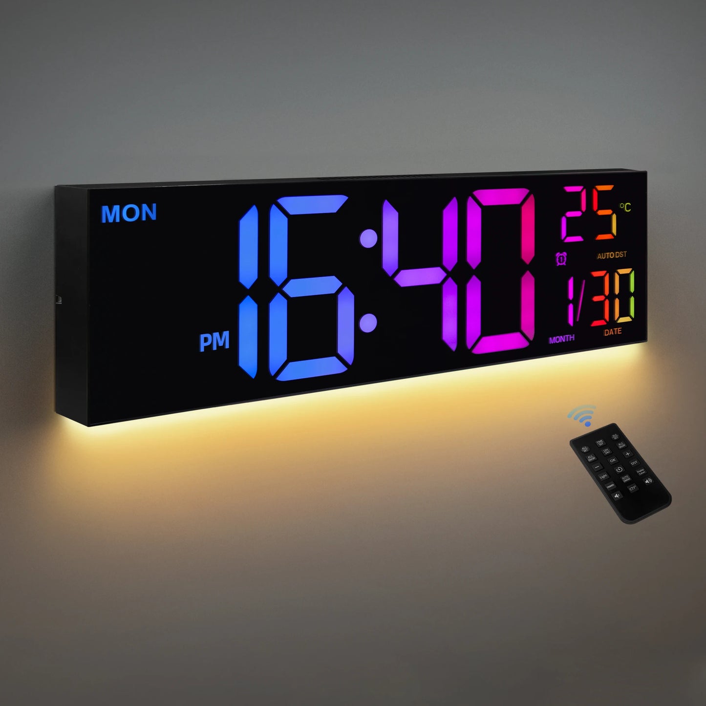Digital Wall Clock With Remote LED Display Alarm Temperature