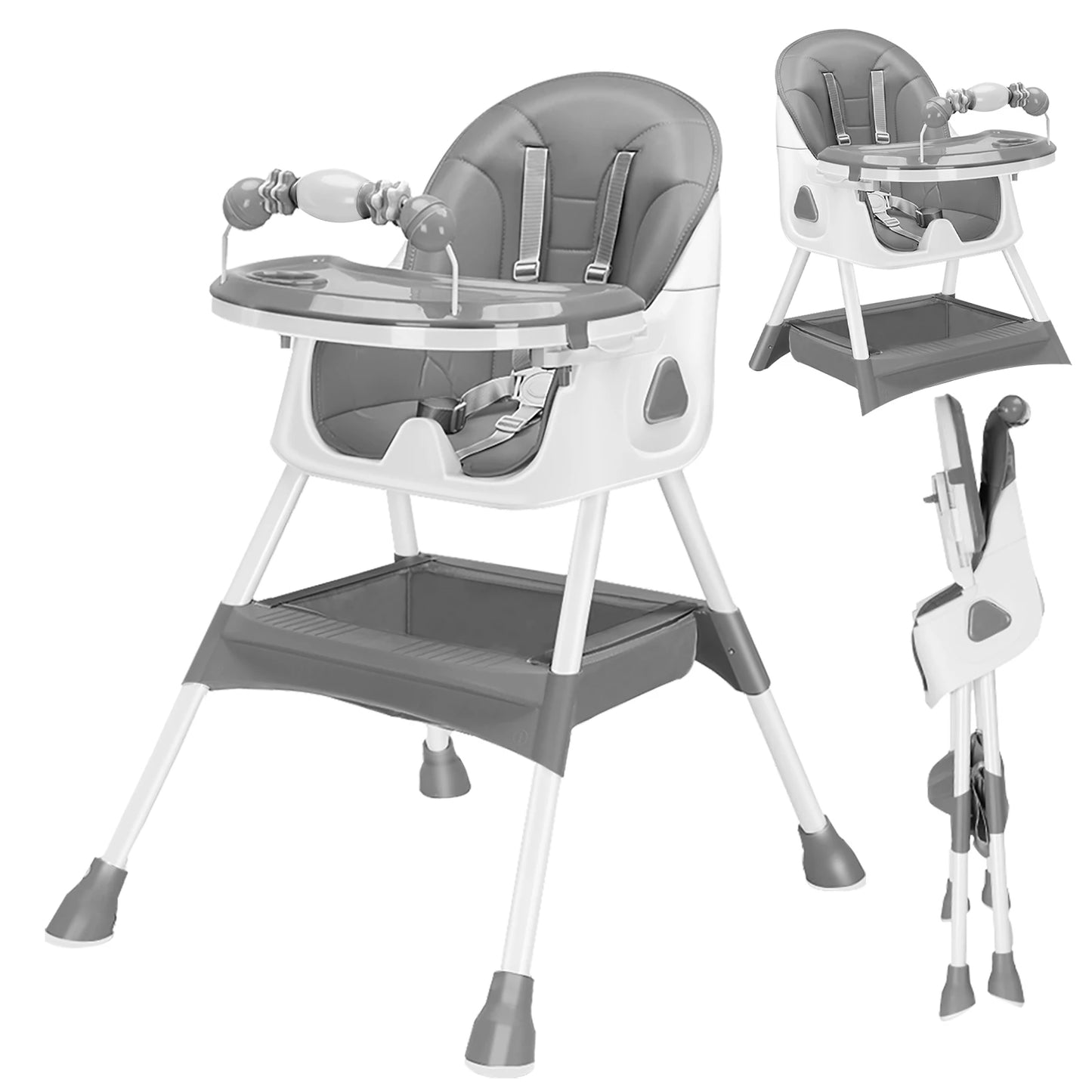 PIORLADO Foldable Baby High Chair With Tray And Toy Rack