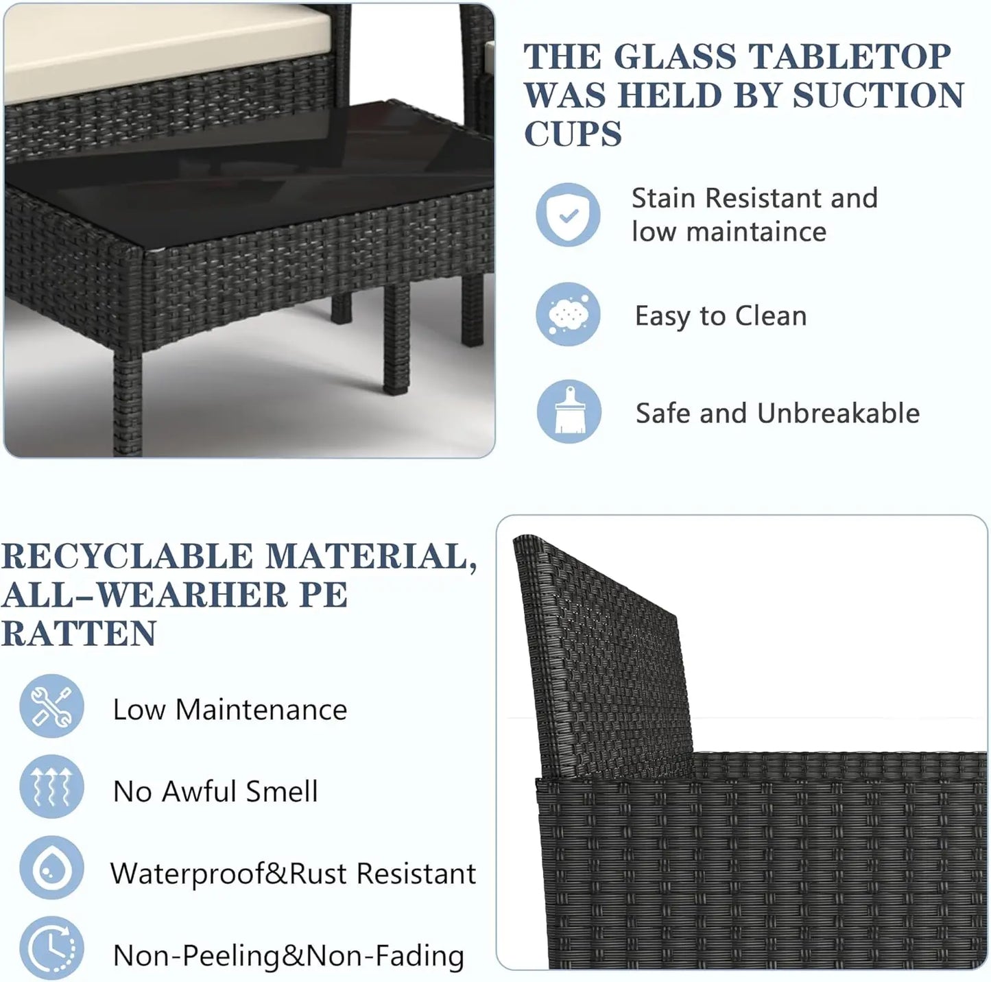 Outdoor Wicker Patio Furniture Set With Waterproof Cushions And Table