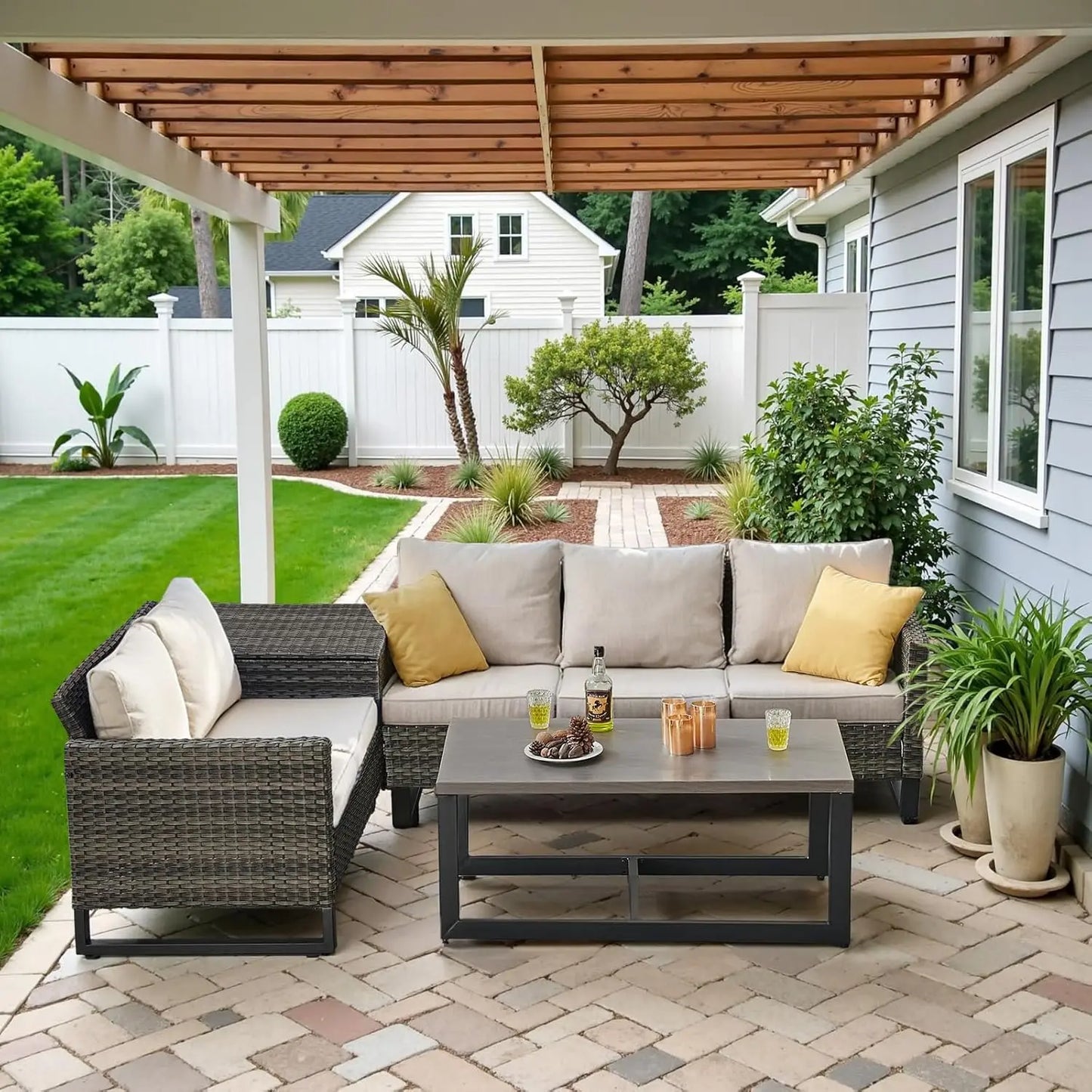 GUOHE Patio Conversation Set With Storage Box And Coffee Table