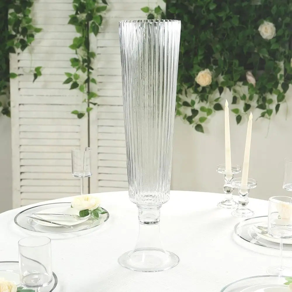 Clear Ribbed Glass Trumpet Vases 4 Pack Wedding Centerpiece Sets