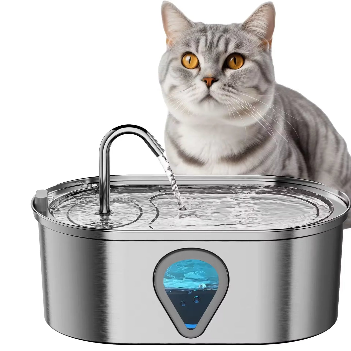 NPET Automatic Stainless Steel Cat Water Dispenser With Window