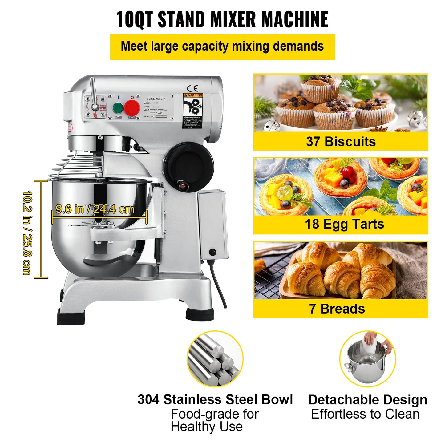 VEVOR Electric Dough Mixer Stainless Steel Commercial Stand Mixer