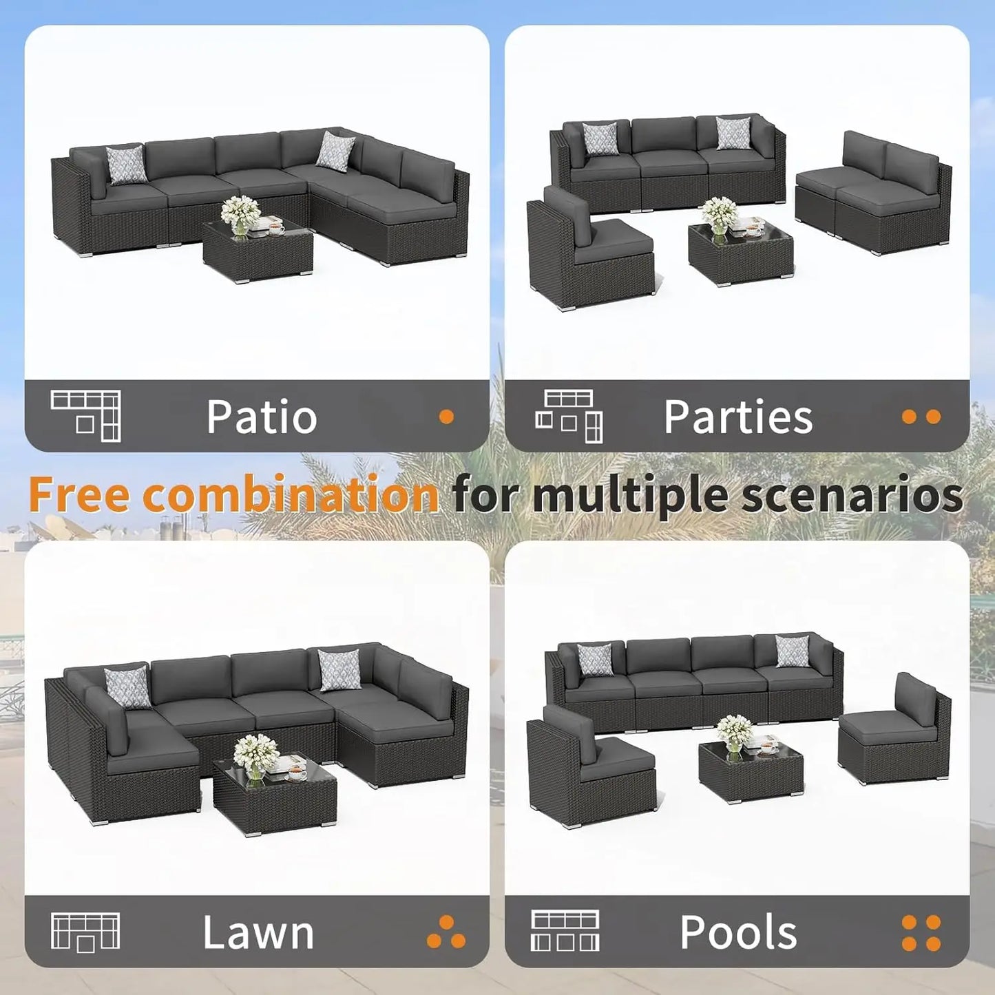 XMSJ Outdoor Rattan Wicker Sectional Patio Set With Cushions