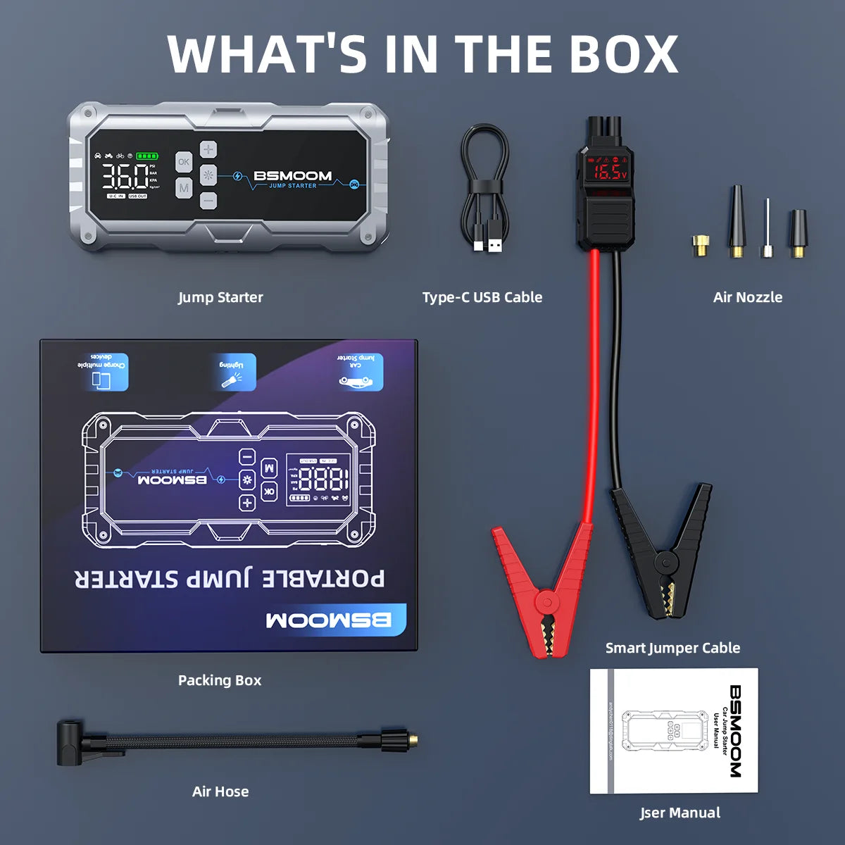 BSMOOM 7000A Car Jump Starter Power Bank With 150 PSI Air Pump