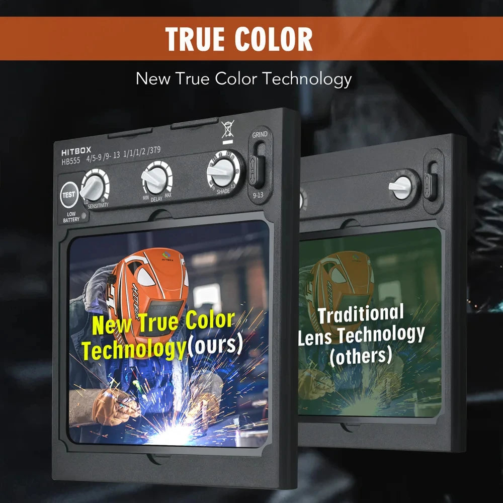HITBOX HB555 Auto Darkening Welding Helmet Solar Battery Powered