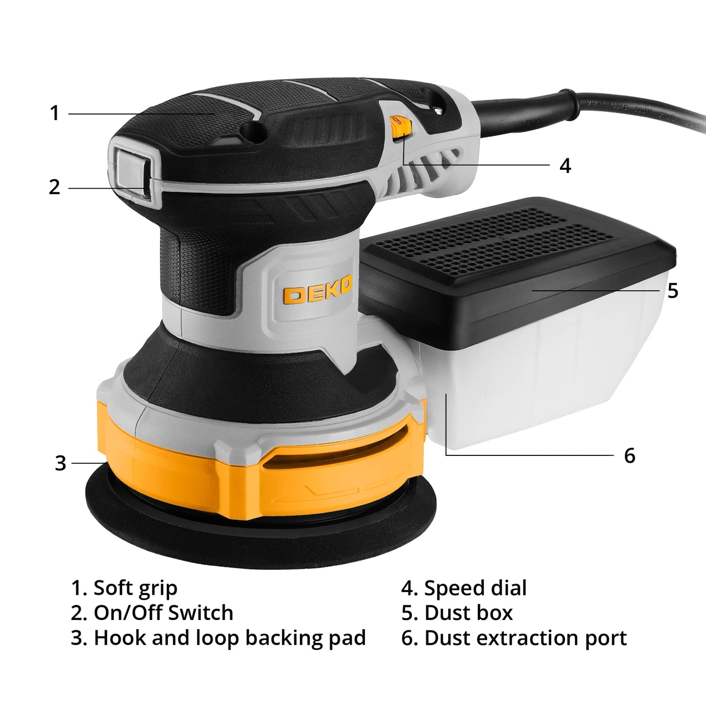 DEKO 300W Orbital Sander With Pad And Dust Collection
