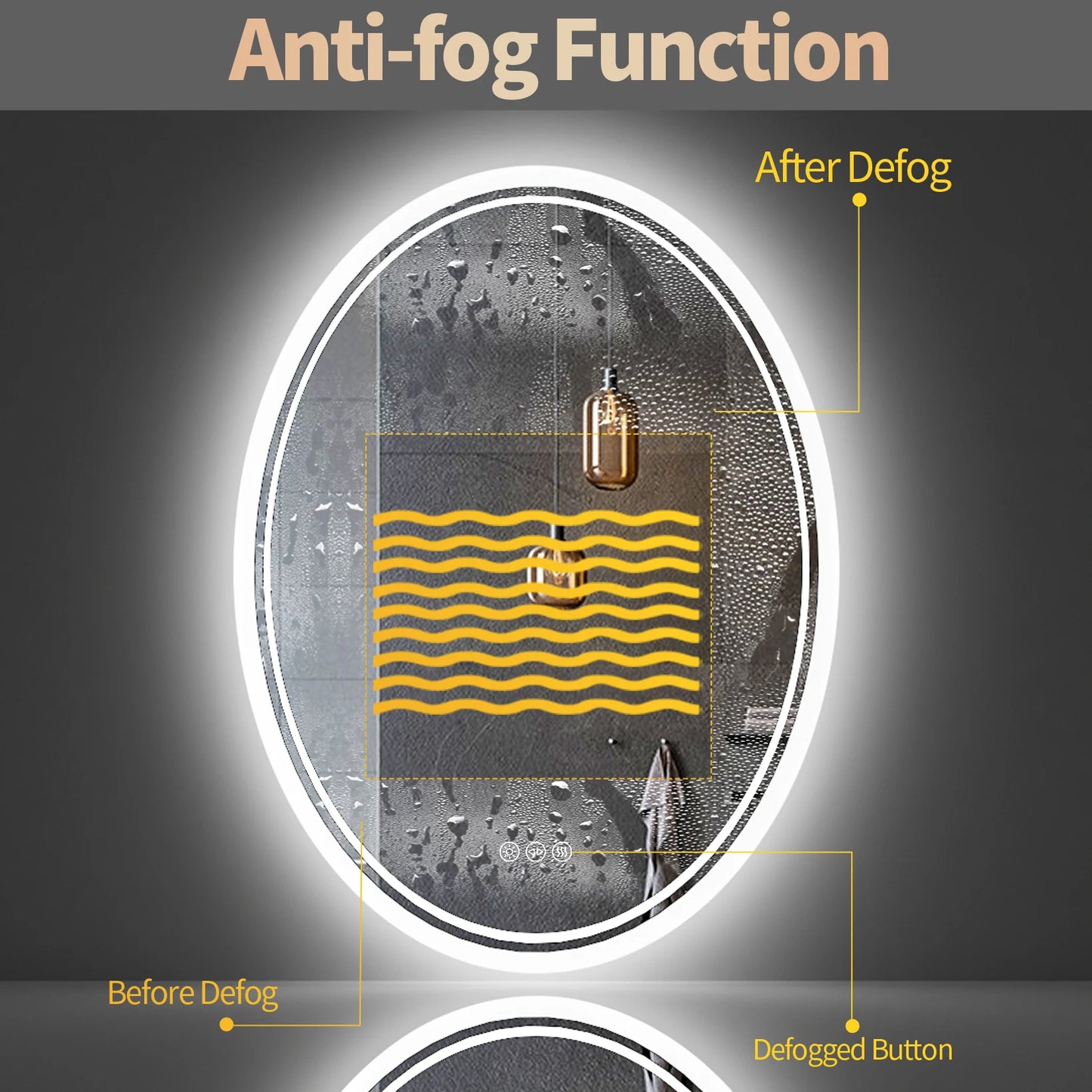 Feature Ultra Bright Oval LED Backlit Bathroom Mirror Anti Fog