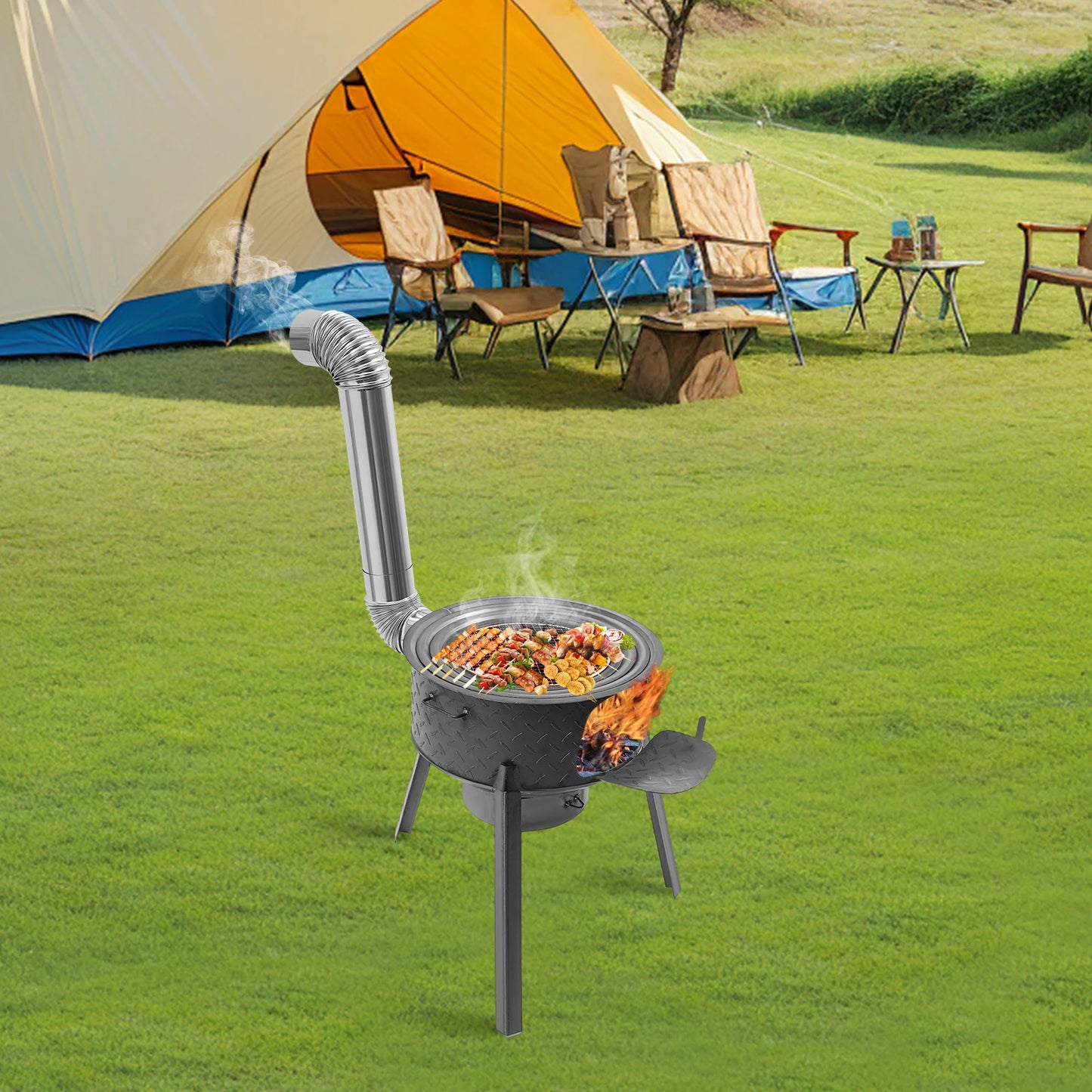 Wood Burning Stove With 3 Wok Rings Outdoor Rocket Stove