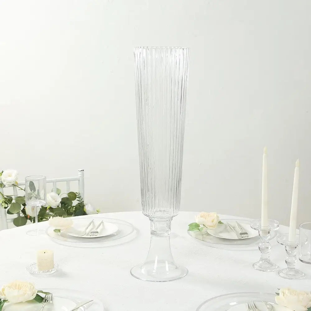 Clear Ribbed Glass Trumpet Vases 4 Pack Wedding Centerpiece Sets